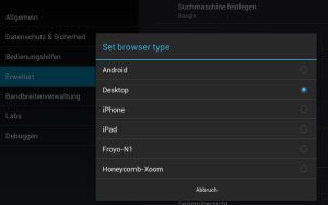 Browser Type (UAString) beim Android Browser einstellen