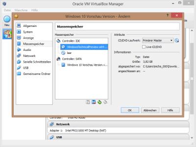  Windows 10 Technical Preview ISO Datei dem neuen virtuellen Rechner zuordnen