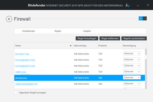 Firewall Regeln für Programmzugriffe in Bitdefender