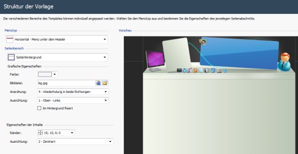 WebSite X5 - Struktur der Vorlage einstellen