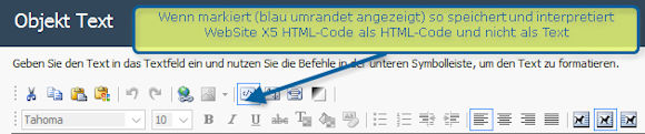 WebSite X5 - HTML_Modus / Interpretation aktivierenWebSite X5 - HTML_Modus / Interpretation aktivieren