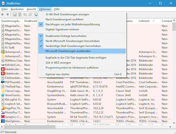 Fehlerhafte Shell Extensions finden mit ShellExView