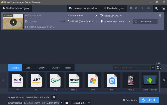 Movavi Video Converter: breite Auswahl an Zielformaten und Plattformen