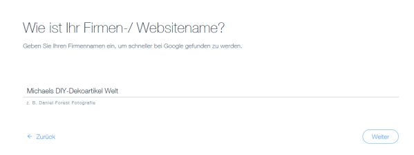 seo wiz von wix Homepagebaukasten - Firmenname eingeben