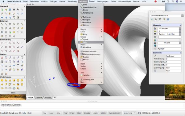 Raumgreifend: CorelCAD 2018 zeichnet sich durch stark erweiterte 3D-Funktionen aus, darunter ein neues Helix-Werkzeug.