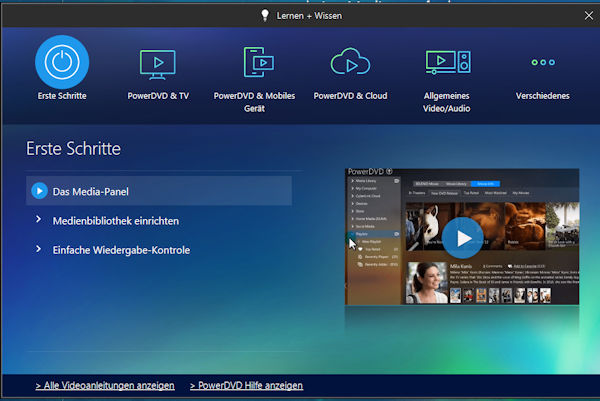 PowerDVD 18 - Lernen und Wissen - umfangreiche Hilfe auch mit Videos