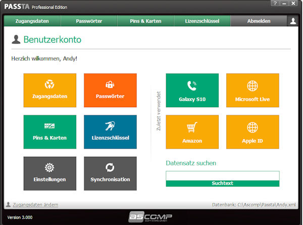 ASCOMP Passta - Passwort-Management-Tool mit Smartphone-Sychronisation