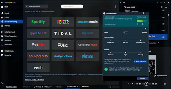 Audials 2020 Musikstreaming Aufnahme