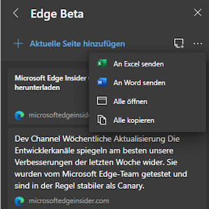 Edge Sammlungen nach Word oder Excel exportieren