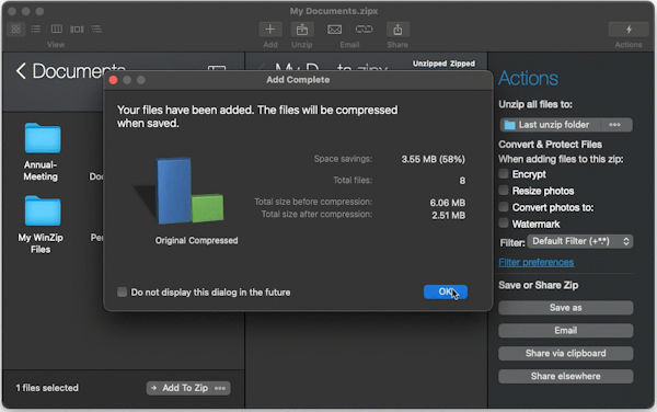 WinZip 9 Mac Pro : Komprimierungsstatistik