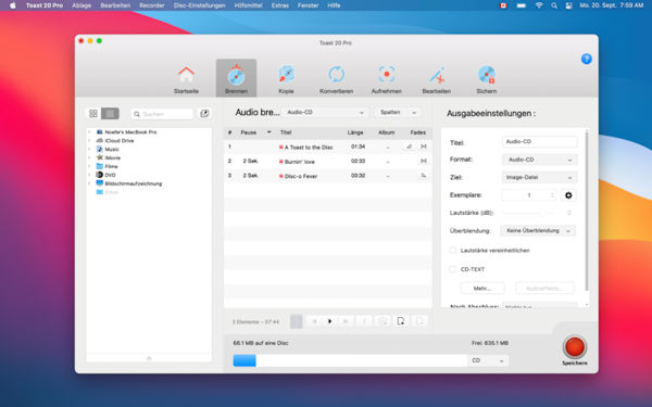 Roxio Toast-20 Audiodiscs brennen