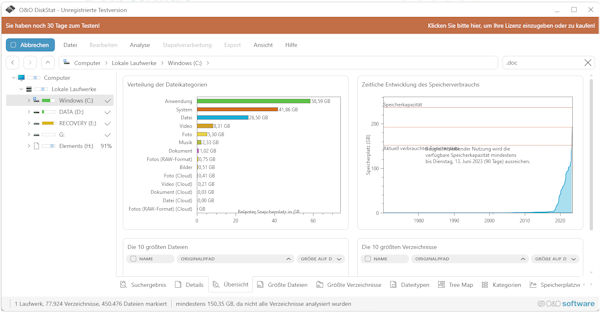 O&O Diskstat 4 - Speicherplatz analysieren, Verbrauch anzeigen und optimieren