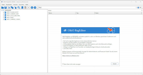 O&O RegEditor - komfortabler die Registry mit Zusatzfunktionen bearbeiten