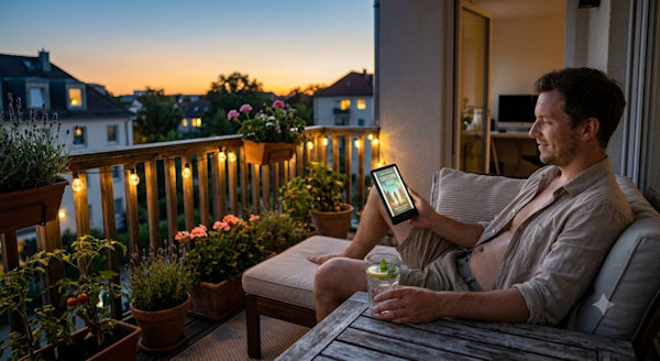 entspannt ebooks lesen mit eReader am Sommerabend draussen